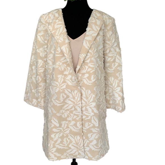 Nordstrom Chelsea28 Beige Flax Floral Eyelash Jacquard Long Blazer Jacke… - Picture 2 of 14